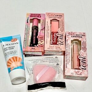 Freeman Anti-Stress Clay Mask Ioni Lipstick Lip Oil Mascara Pink Makeup Puff